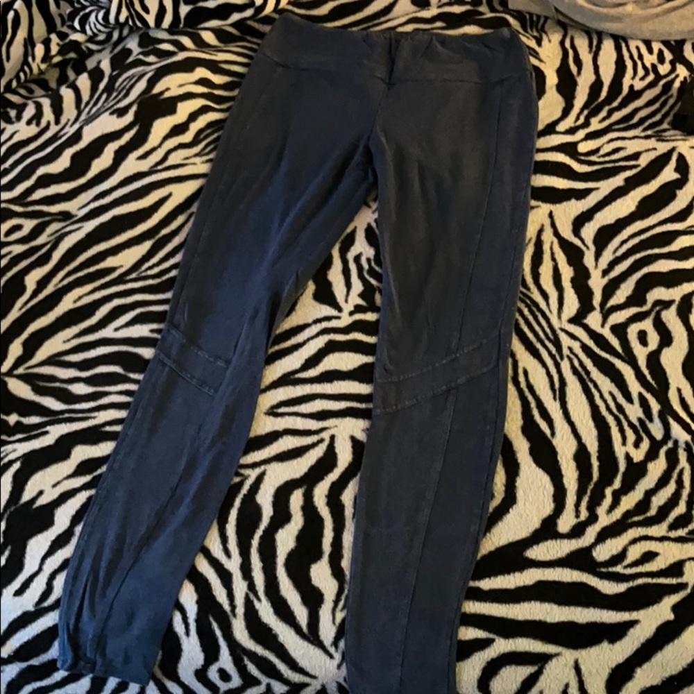 Distressed Navy Leggings with Seam Accents